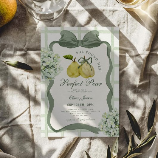 Perfect Pear Pair Sage Green Bridal Shower Einladung