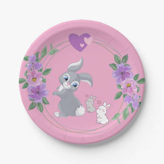Perfect Pink Easter Bunny with Babies Pappteller (Vorderseite)