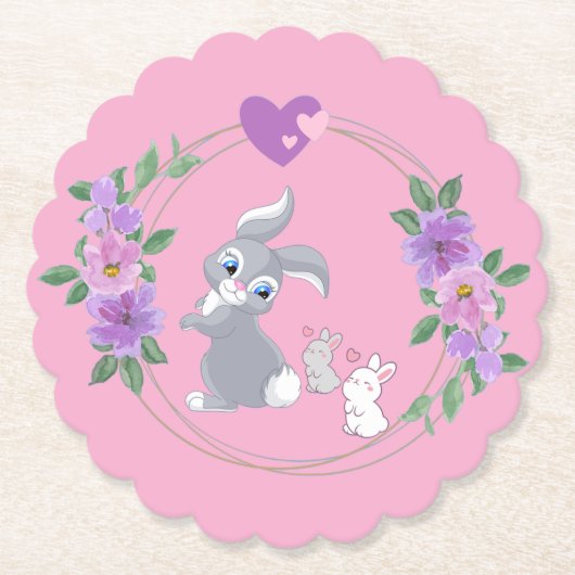 Perfect Pink Easter Bunny with Babies Untersetzer (Vorderseite)