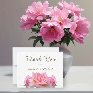 Perfect Pink Roses Wedding Dankeskarte