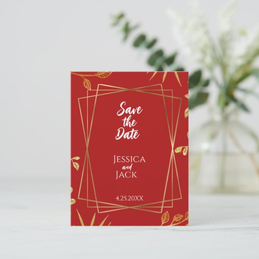 Perfect Red Save the Date Wedding Postcard Postkarte (Stehend Vorderseite)