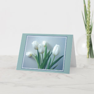 Perfect White Tulips On Blue Card Karte