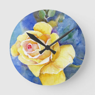 Perfect Yellow Rose in Watercolor Runde Wanduhr