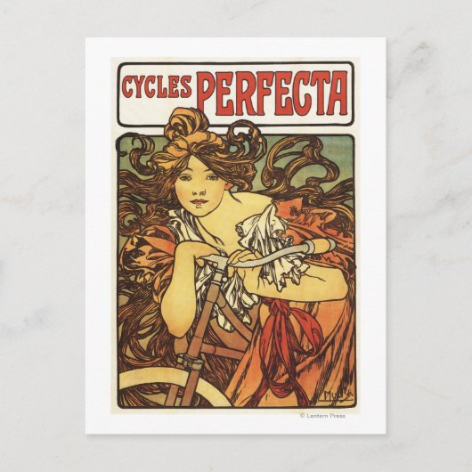 Perfecta Bicycles mit weiblicher Werbeposte Postkarte (Vorderseite)