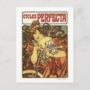 Perfecta Bicycles mit weiblicher Werbeposte Postkarte