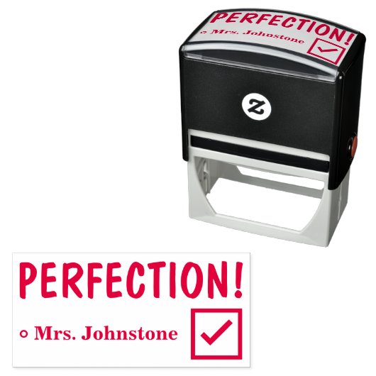 "PERFECTION!" + Name des Lehrers Rubber-Briefmarke Permastempel (Beispiel)