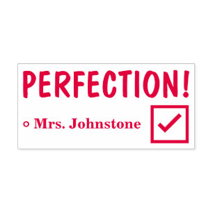 "PERFECTION!" + Name des Lehrers Rubber-Briefmarke Permastempel
