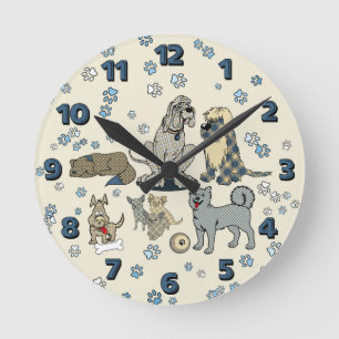 Perfectly Plaid Pups Runde Wanduhr