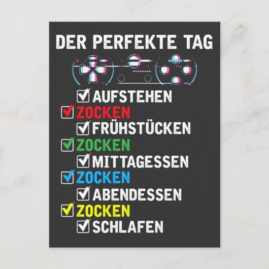 PerfectTag Zocker Spaß Gamer Spruch Zocken Postkarte (Vorderseite)