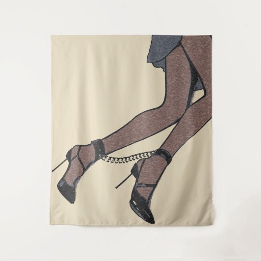 Perfekt gebunden - schlankes Mädchen in hohen Absä Wandteppich (Vorderseite)