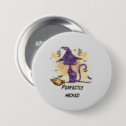 Perfekt gekickt - Schwarze Hexenkatze Button (Vorne & Hinten)
