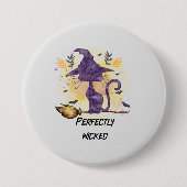 Perfekt gekickt - Schwarze Hexenkatze Button (Vorderseite)