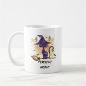 Perfekt gekickt - Schwarze Hexenkatze Kaffeetasse (Links)