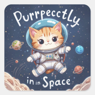 Perfekt im Weltraumkatze Astronaut Niedlich Kawaii Quadratischer Aufkleber