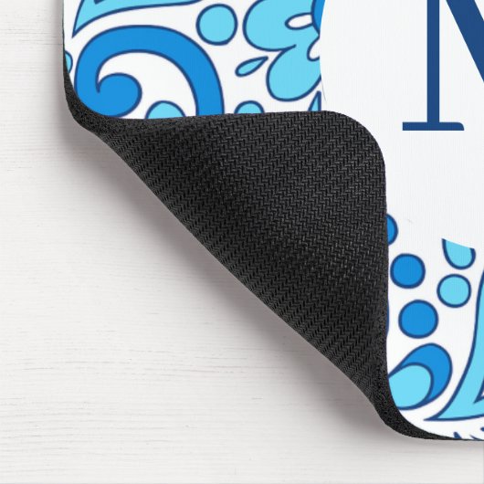 Perfekt Paisley Blue Monogram Mousepad (Ecke)