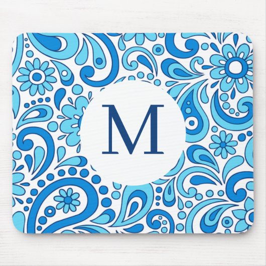 Perfekt Paisley Blue Monogram Mousepad (Vorne)