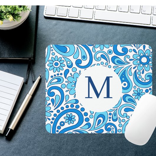 Perfekt Paisley Blue Monogram Mousepad