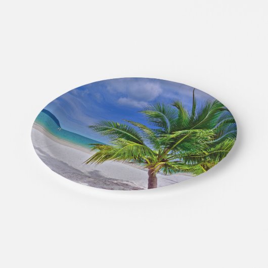 Perfekt Palm Tree Tropical Island Beach Pappteller (Schrägansicht)
