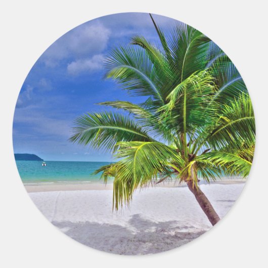 Perfekt Palm Tree Tropical Island Beach Runder Aufkleber (Vorderseite)