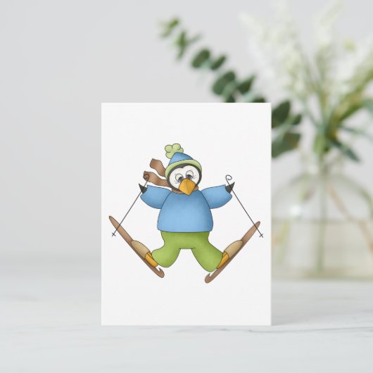 Perfekt Penguin ・ Skifahren Postkarte (Stehend Vorderseite)