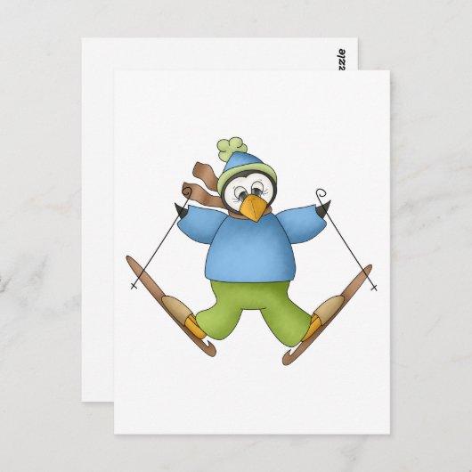 Perfekt Penguin ・ Skifahren Postkarte (Vorne/Hinten)
