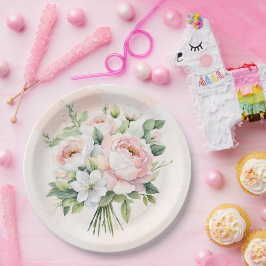 Perfekt rosa Wasserfarbenpeony Floral Wedding Pappteller (Party)