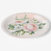 Perfekt rosa Wasserfarbenpeony Floral Wedding Pappteller (Schrägansicht)