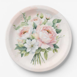 Perfekt rosa Wasserfarbenpeony Floral Wedding Pappteller