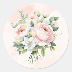 Perfekt rosa Wasserfarbenpeony Floral Wedding Runder Aufkleber