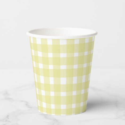 Perfekt unvollkommene Pastel Yellow Gingham Pappbecher (Vorderseite)