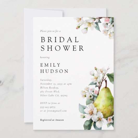 Perfekte Birnenblume Brautdusche Einladung (Vorderseite)