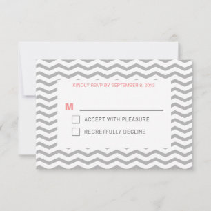 Perfekte Chevron-Typografie - Korallenrote und gra RSVP Karte