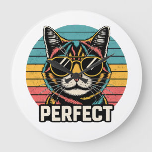 Perfekte coole Katze – Retro Vintage Sonnenbrille Große Wanduhr