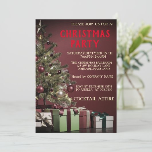Perfekte, Coole, rote Weihnachtsbaum-Einladung Einladung (Stehend Vorderseite)