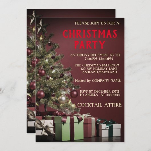 Perfekte, Coole, rote Weihnachtsbaum-Einladung Einladung (Vorne/Hinten)