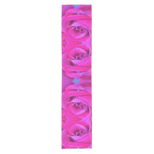 Perfekte Crimson Red und Light Blue Rose Detail Kurzer Tischläufer (Vorderseite)