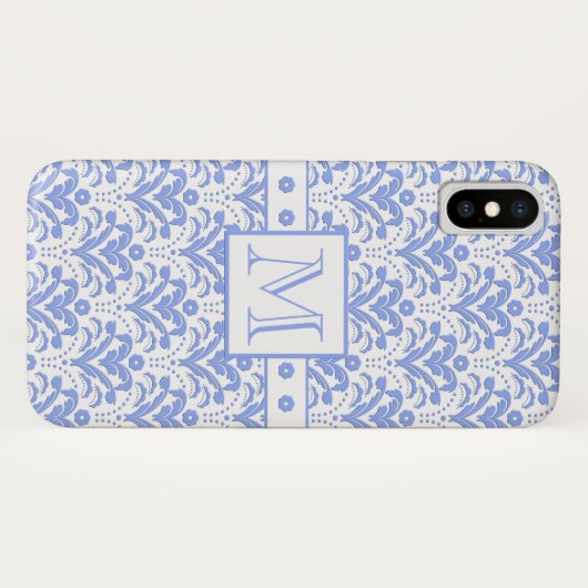 Perfekte Elegance Blau- und Weißer Monogramm-Damas Case-Mate iPhone Hülle (Rückseite (Horizontal))