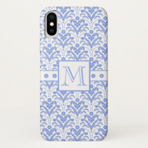 Perfekte Elegance Blau- und Weißer Monogramm-Damas Case-Mate iPhone Hülle