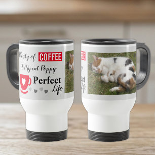 Perfekte Katzen-Pet- und Kaffee-Grau-Rot-Foto Reisebecher
