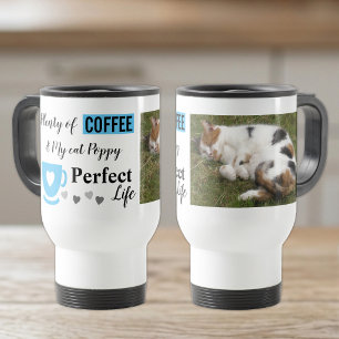 Perfekte Katzen-Pet- und Kaffee-Weiß-Blau-Foto Reisebecher