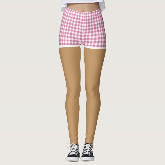 Perfekte Legen in rosa Gingham Shorts Leggings (Vorderseite)