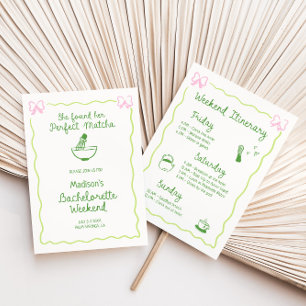 Perfekte Matcha Hand Drawn Bachelorette Wochenende Einladung