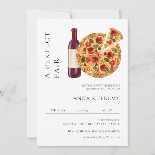 Perfekte Pair Pizza Weinstube Dusche Einladung (Vorderseite)