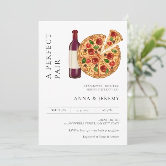 Perfekte Pair Pizza Weinstube Dusche Einladung (Stehend Vorderseite)
