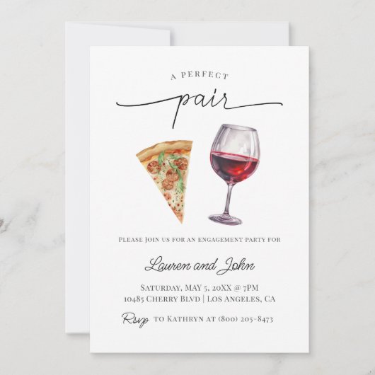 Perfekte Pair Wine Pizza Engagement Party Dusche Einladung (Vorderseite)