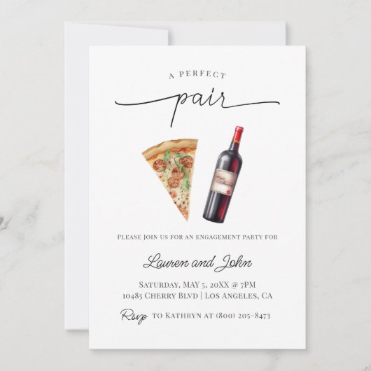 Perfekte Pair Wine Pizza Engagement Party Dusche Einladung (Vorderseite)