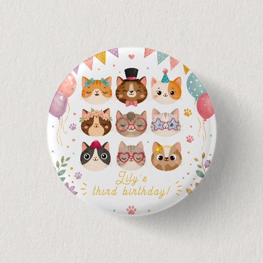 Perfekte Party-Kitty-Anstecknadel für Kinder Mädch Button (Vorderseite)