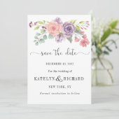 Perfekte Pastelltöne, stilvolle Blumenmuster Save The Date (Stehend Vorderseite)