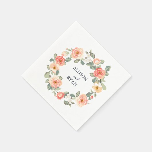 Perfekte Peach Floral Wedding Reception Serviette (Ecke)