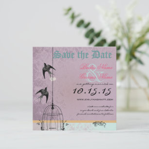 Perfekte Pflaumen-Damask-Vogelkäfig-Save-the-Date Save The Date